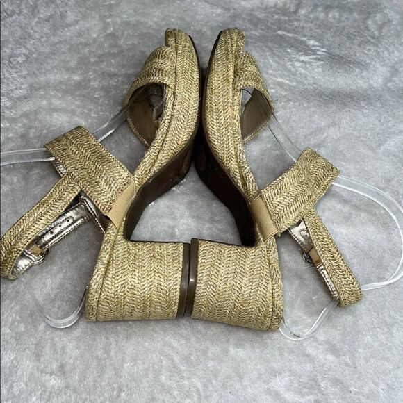 ANNE KLEIN 8.5 Preppy Block Padrino Platform Tan Woven Raffia Chunky Sandal - Picture 6 of 11